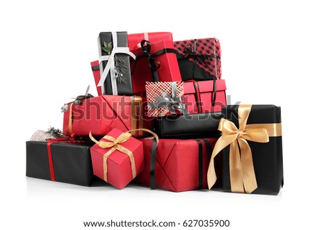 Set of different gift boxes on white background