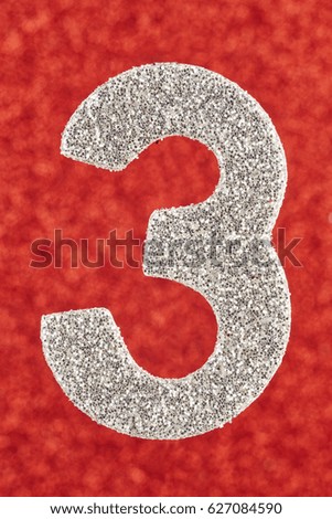 Number three silver color over a red background. Anniversary. Vertical