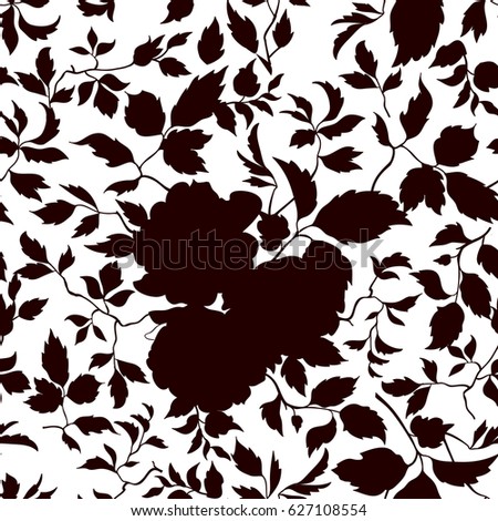 Floral seamless pattern. Flowers and leaves silhouette ornamental background. Flourish nature garden texture