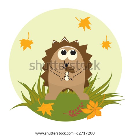 Cute little hedgehog with mushroom. Vector illustration