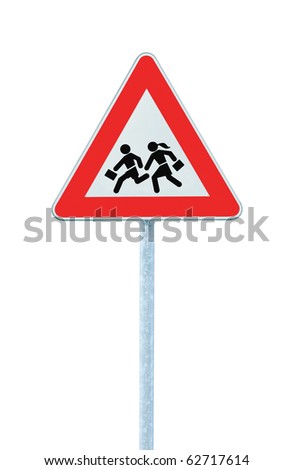 European School Crossing Roadside Warning Sign, Isolated
