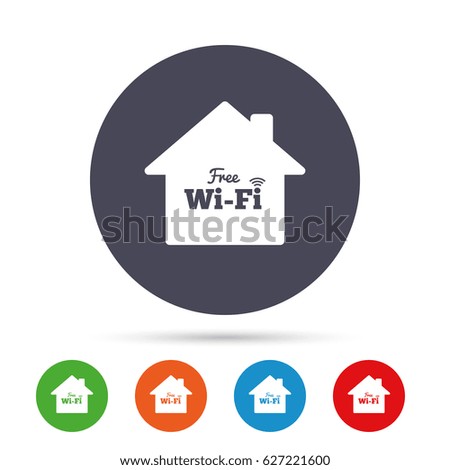 Home wifi sign. Wifi symbol. Wireless Network icon. Wifi zone. Round colourful buttons with flat icons. Vector