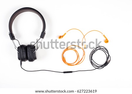 earphones on white background.