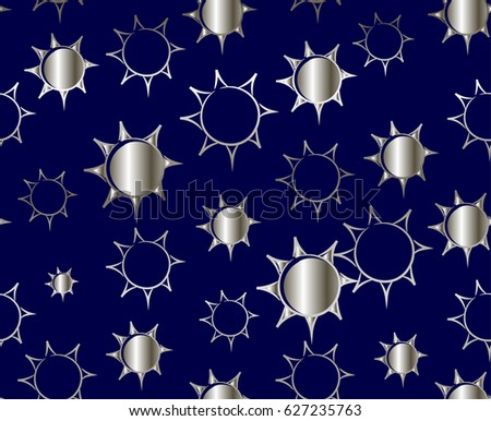 Abstract seamless pattern with silver Sun, moon on dark blue background. repeated backdrop for children, wrapping paper, textile. decorative sky wallpaper