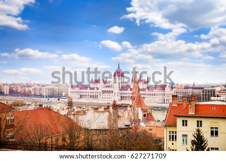 View of Danube river and Parliament building in Hungary, Budapest