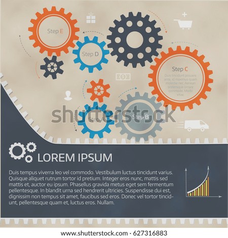 Vector illustration of infographic template with gears. Cover design.  Retro style. eps 10