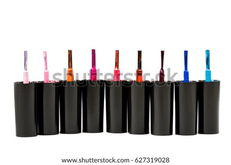 Different nail polish brushes isolated on white background