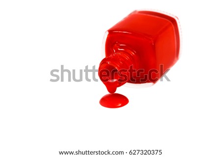 red nail Polish spilled isolated on white background