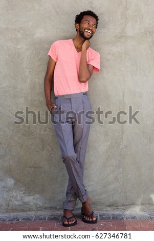 Full body portrait of handsome african american man smiling