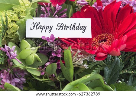 Happy Birthday Card with Bouquet of Spring Flowers.