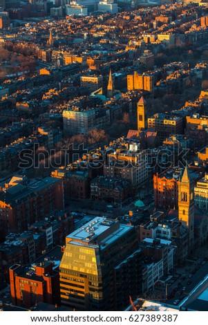 Sunset over Boston, USA.