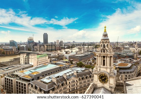 Panoramic aerial view of London in a beautiful summer day, England, United Kingdom