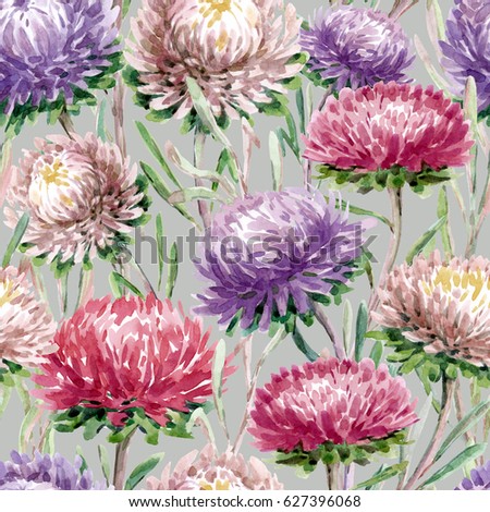 Watercolor clip-art of asters pattern
