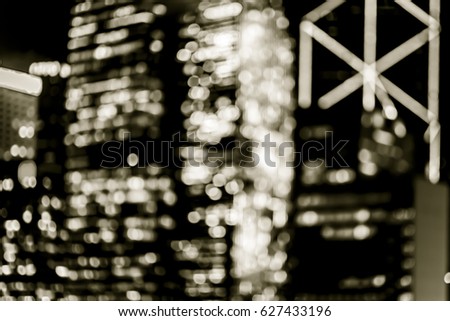 Blur image of Hong Kong city with circle bokeh in vintage style
