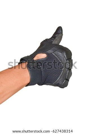 Motorcycle glove and hand signal good isolated on white background 