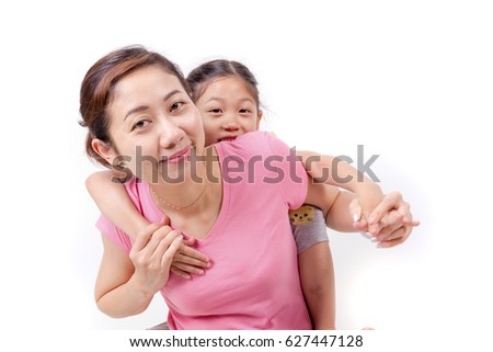 Mum and daughter spending time together, Isolated on white background