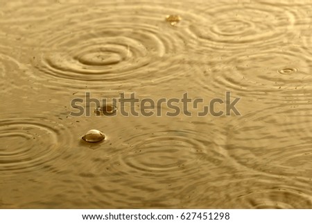 Gold bubble, wave and ripple on raining water surface