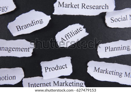 Marketing conceptual word on torn paper.