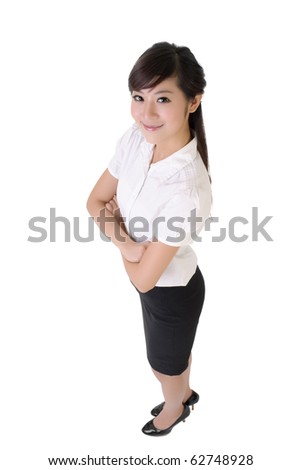 Success business woman with confident expression against white.