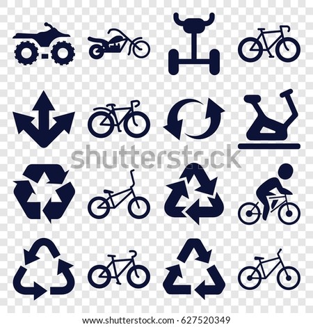 Cycle icons set. set of 16 cycle filled icons such as exercise bike, recycle, bicycle, update, motorcycle, wheel