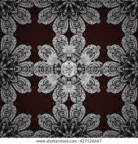 Stylish graphic pattern. Vector background. White elements on brown background. Floral pattern. Wallpaper baroque, damask.