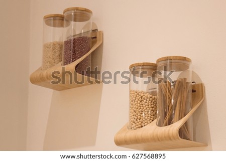 Spices Herb In Glass Bottles, stock photo