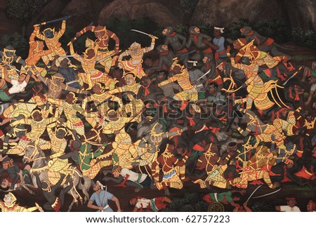 paintings of war and conflict in temple