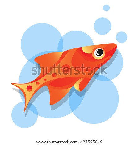 Golden fish illustration, exotic fish drawing isolated