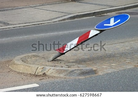 road sign damaged