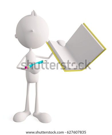 3d illustration of white character with book