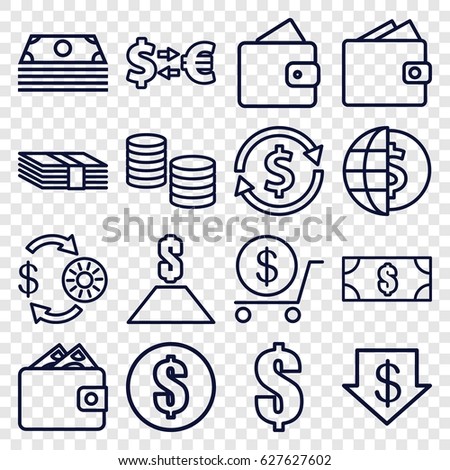 Exchange icons set. set of 16 exchange outline icons such as wallet, Casino chip and money, dollar down, dollar, money, money exchange