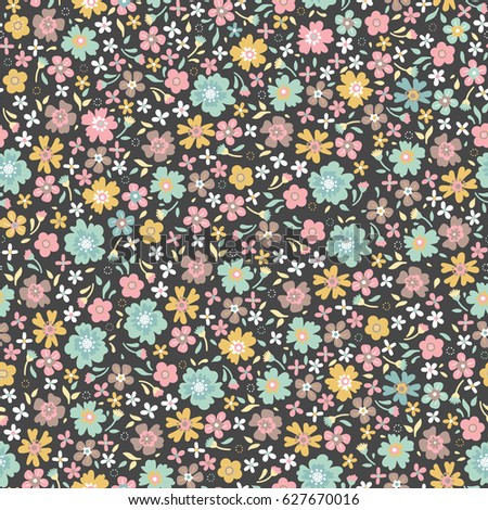Vector seamless pattern with cute graphical original little ditsy flower. Floral colorful minimalistic naive background.