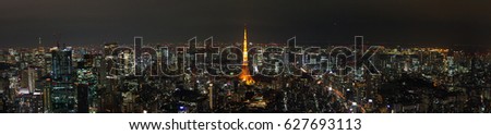 Beautiful Panoramic view of Tokyo Tower and Tokyo skyline