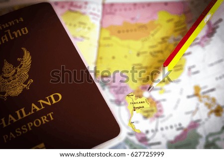 Passport Thailand on map travel concept