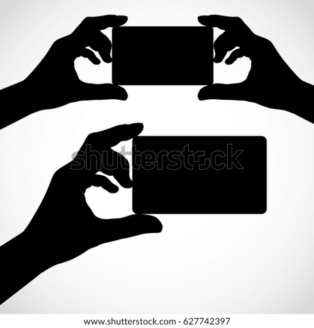 Two hands with fingers spread out and card.  Silhouettes element for your design.