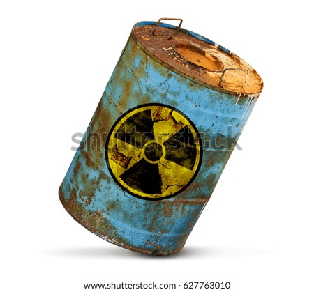radioactive pollution concept. Dirty barrel isolated on white background
