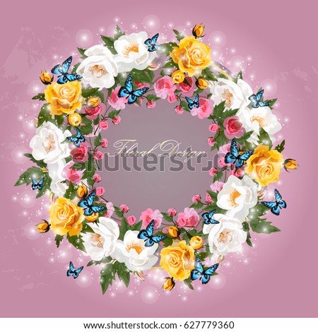 Trendy realistic vector illustration of rose bush or bouquet of roses. Spring or summer design, original floral template of invitation