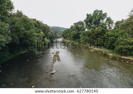 A mountain in the Eastern Carpathians, river Black Tisa. Landscape picture