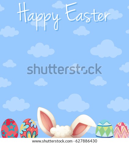 Happy Easter poster design with eggs and blue sky illustration