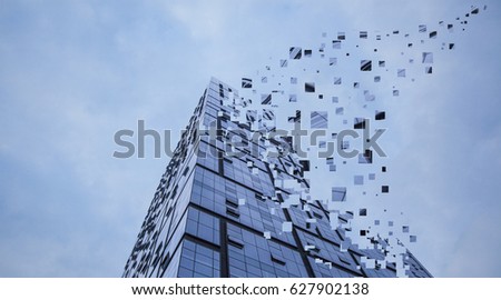 pixelated office building,business progress concept Royalty-Free Stock Photo #627902138