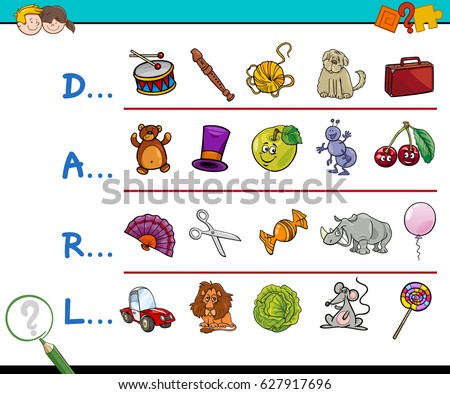 Cartoon Vector Illustration of Finding Picture which Start with Referred Letter Educational Activity for Children