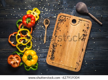top view of sliced bell peppers on a cutting Board