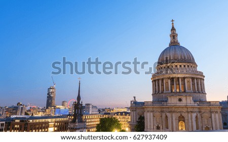 Aerial view of St Paul Cathedral at sunset - London.