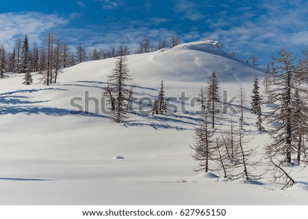 Trekking in the Ural Mountains in winter