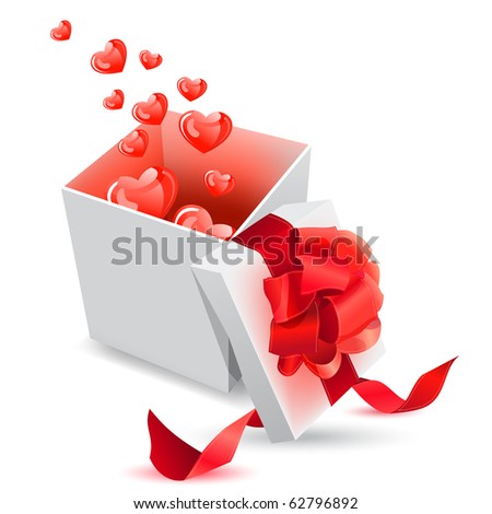 Realistic gift box with bow and hearts. Raster version. Vector version is in my gallery.