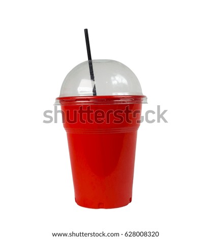 plastic cup of coffee take away isolated red