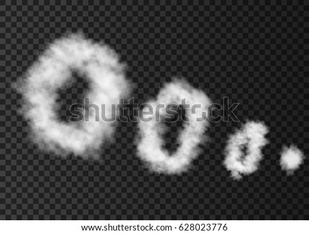 White  puff  of  smoke  isolated on transparent background.  Steam rings from  smoking pipe special effect.  Realistic  vector rising circles of  fog or mist texture .
