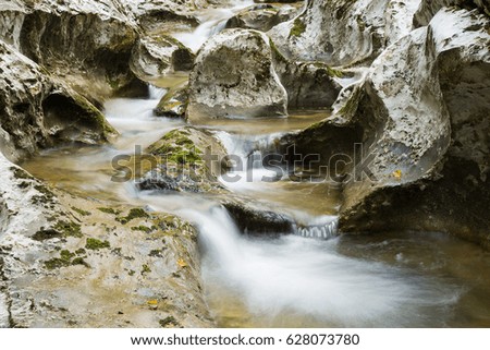 Small river waterfalls in rocky gorges, Soca Valley, Slovenia Water background, long exposure, beauty in nature, river, stream, Doblarec, Soca, Slovenia, Europe