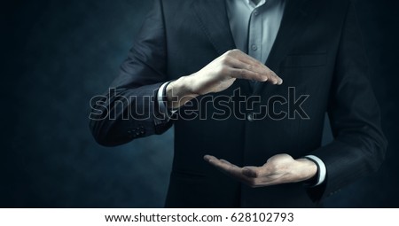 Hands open businessman. Your objects are here. Royalty-Free Stock Photo #628102793