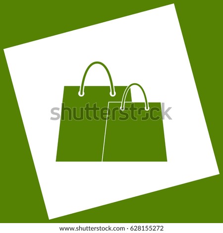 Shopping bags sign. Vector. White icon obtained as a result of subtraction rotated square and path. Avocado background.